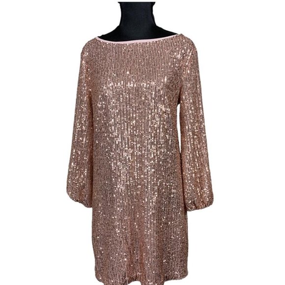 Pink Sparkly Dresses Online NEW Saints Secrets Sequin Puff Sleeve Mini Dress  XS Rose Gold Short
